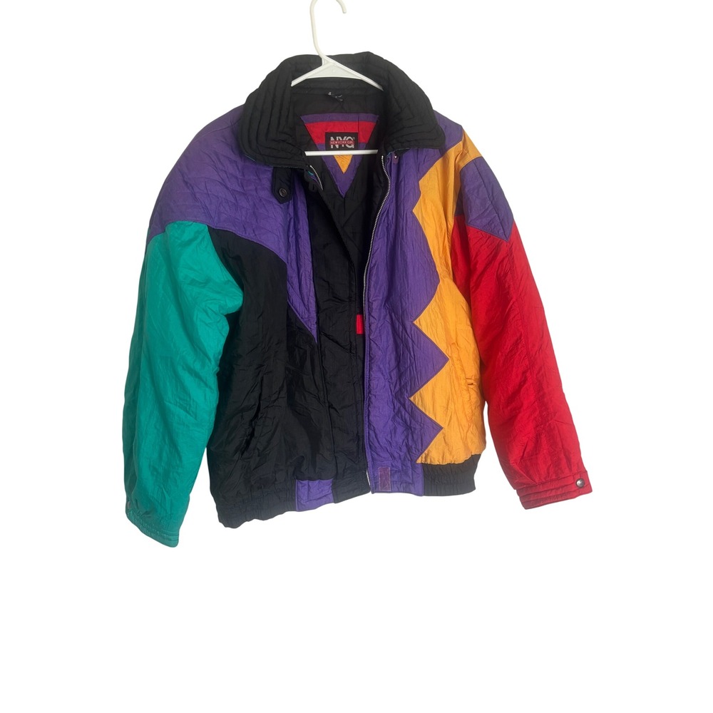 Vintage NYG New York Girl Colorblock Puffer Jacket 90s Retro Geometric Medium
